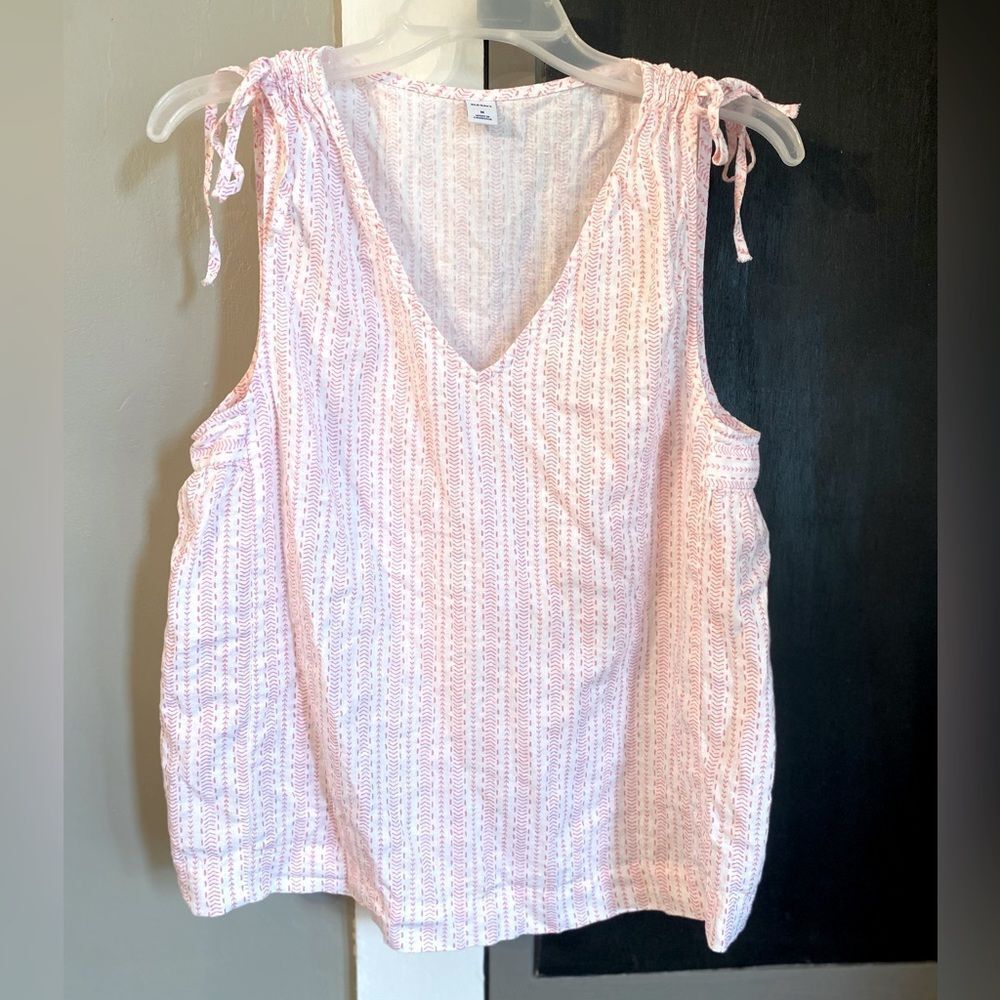 Old Navy Linen Tank Pink and White Womens Size Medium